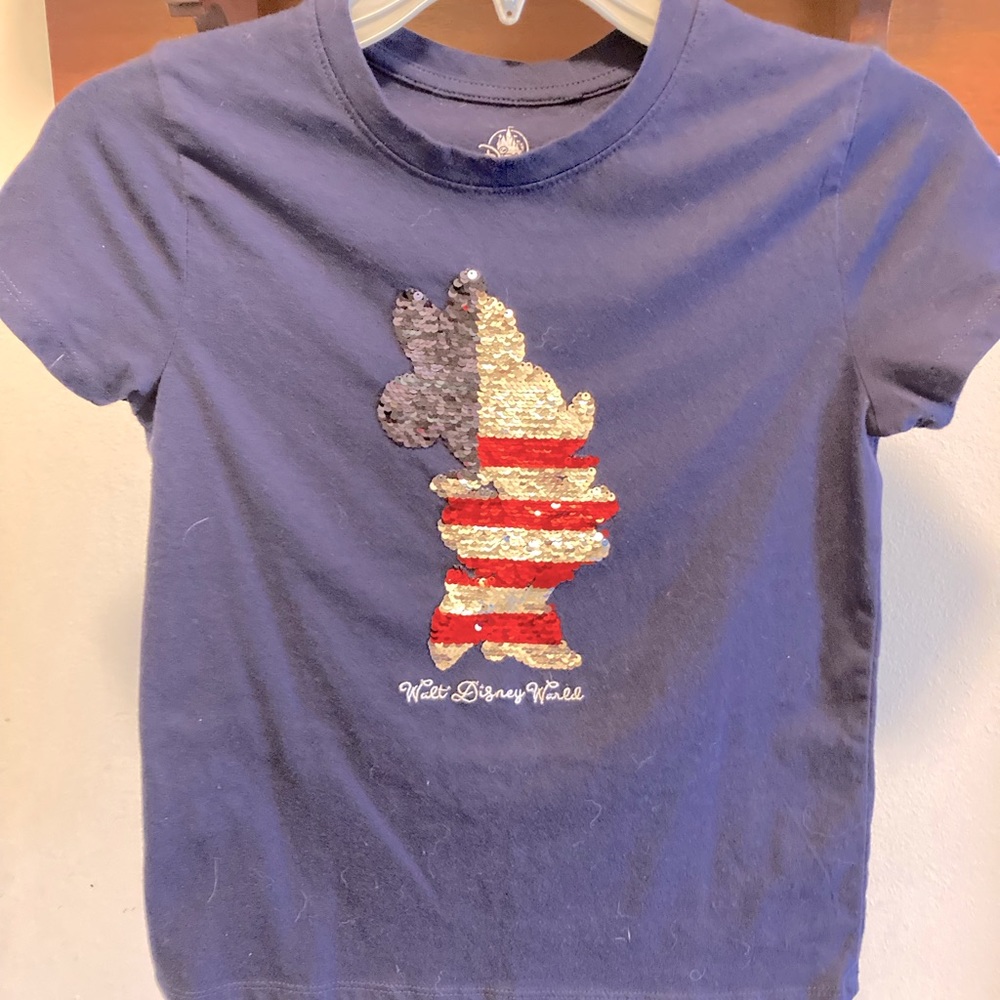 Disney Kids Reverse Sequin Patriotic Tee - L